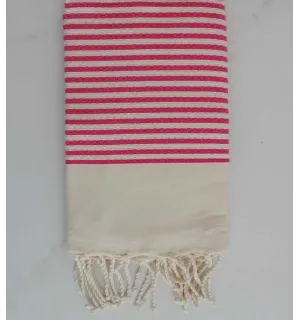 FOUTA nid d'abeille rayée 1 cm rayure rose bonbon 