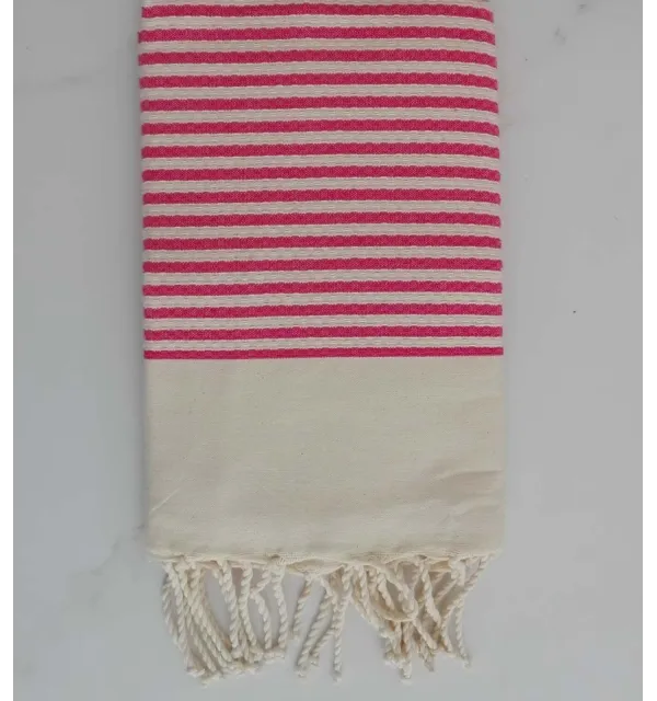FOUTA nid d'abeille rayée 1 cm rayure rose bonbon 