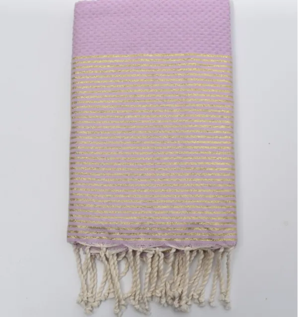 Fouta nid d'abeille rose angora avec lurex Fouta Tunisia - 1