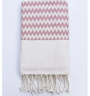 Fouta zigzag vieux rose et blanc crème Fouta Tunisia - 1