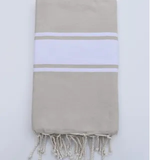 Serviette de plage plate beige clair Fouta Tunisia - 1 2
