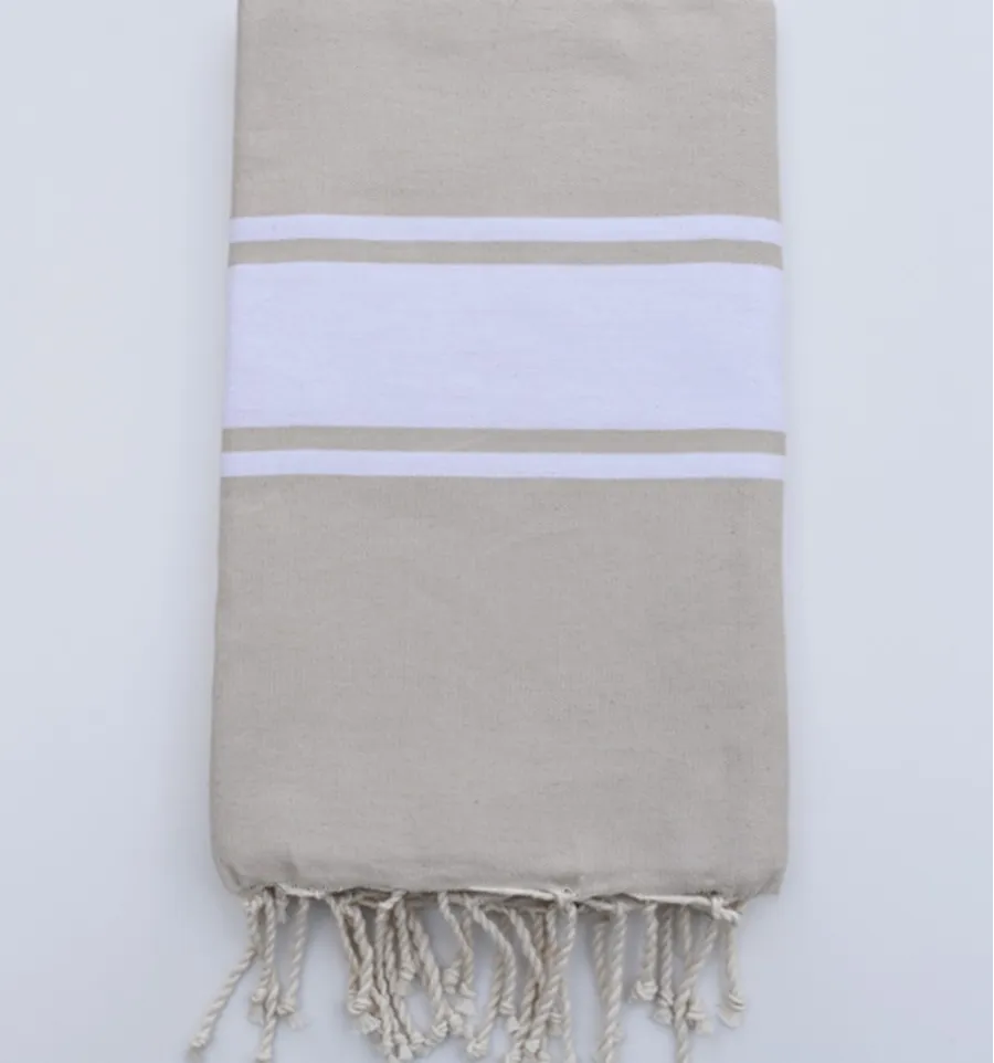 Serviette de plage plate beige clair Fouta Tunisia - 2
