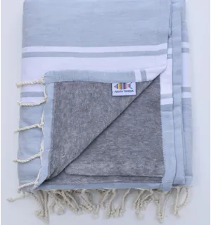 Fouta bleu fumée doublée éponge gris Fouta Tunisia - 1