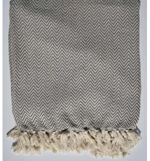 Plaid mélangé marron taupe et blanc crème Fouta Tunisia - 1