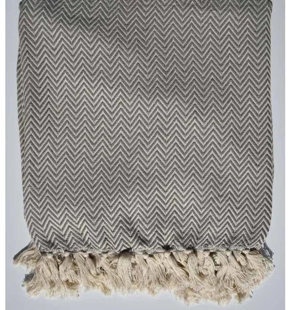 Plaid mélangé marron taupe et blanc crème Fouta Tunisia - 1