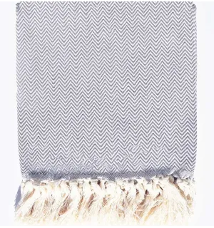 Plaid bleu gris et blanc crème Fouta Tunisia - 1