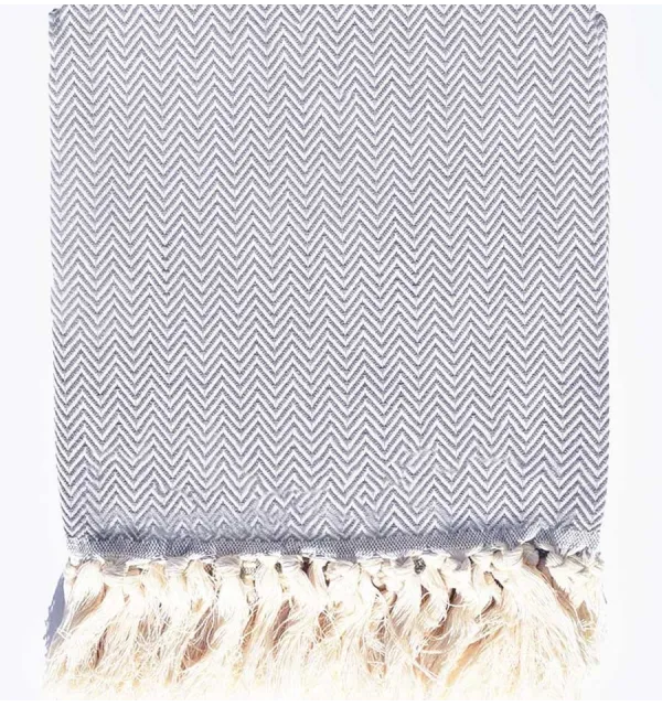 Plaid bleu gris et blanc crème Fouta Tunisia - 1