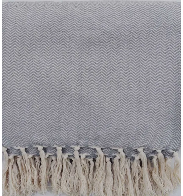 Plaid bleu gris 192 x 250 cm Fouta Tunisia - 1
