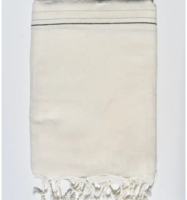 Jeté de canapé fadhila blanc crème, vert d'eau et bleu noir avec lurex Fouta Tunisia - 1