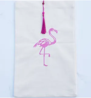 Pochette beige clair brodée , nœud pompon rose violacé Fouta Tunisia - 1