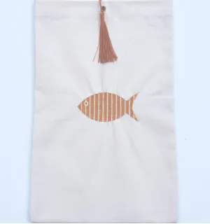 Pochette beige clair brodée avec pompon rouille Fouta Tunisia - 1 2