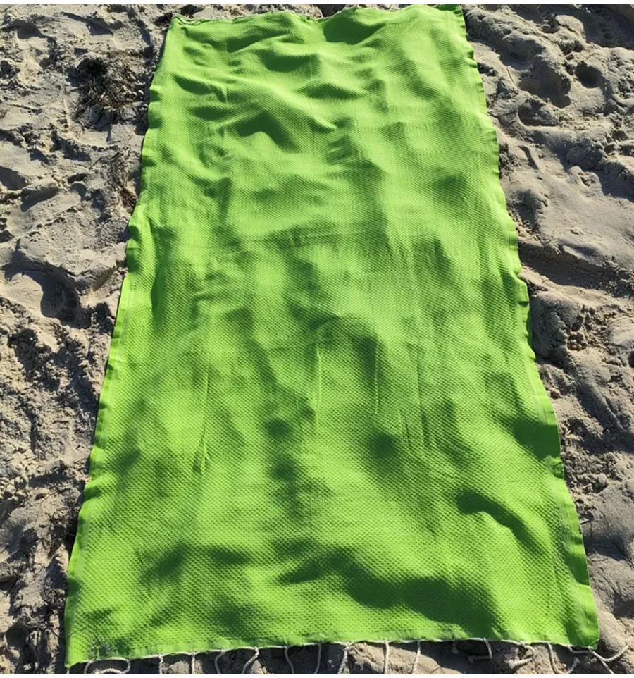 FOUTA nid d'abeille unie vert primaire Fouta Tunisia - 3