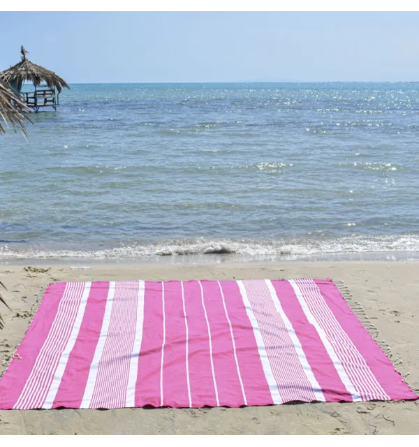 Jeté rose bonbon 2m*2m Fouta Tunisia - 1