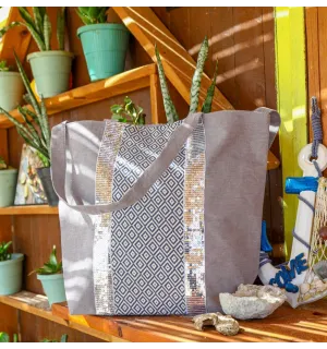Sac Saint Tropez taupe motifs chevron Fouta Tunisia - 1