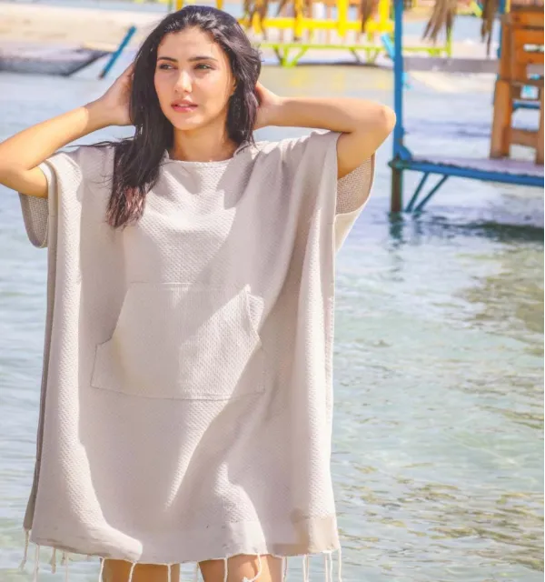Poncho de plage grège Fouta Tunisia - 1