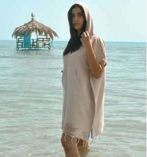 Poncho de plage grège Fouta Tunisia - 1 2