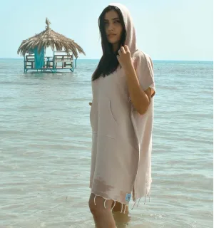Poncho de plage grège Fouta Tunisia - 1 2