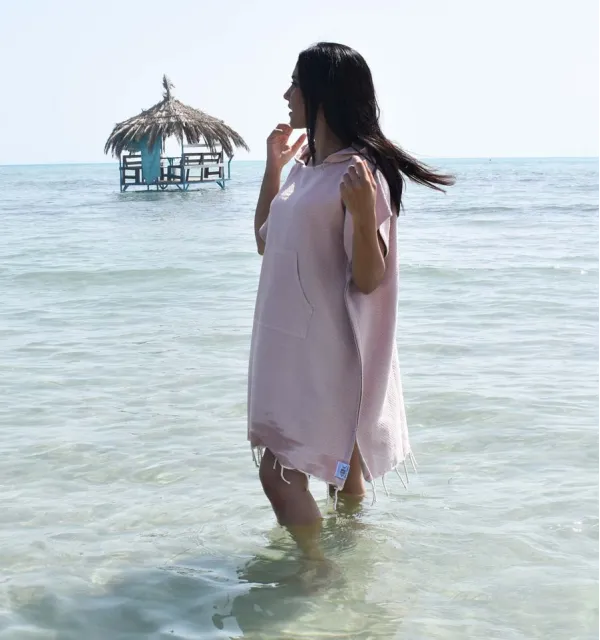 Poncho de plage vieux rose Fouta Tunisia - 1