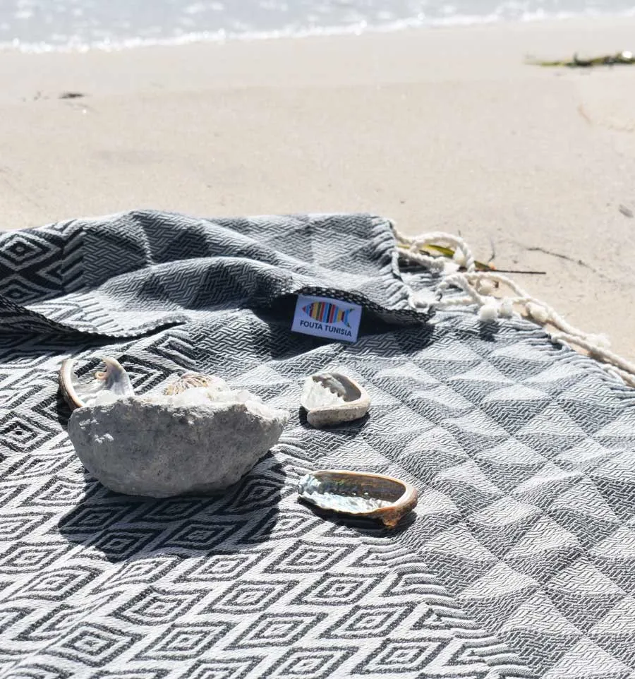 Fouta Jaquard Diamant gris foncé Fouta Tunisia - 3