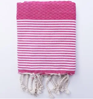 Lot de 10 serviettes de table couleur rose avec rayures Fouta Tunisia - 1