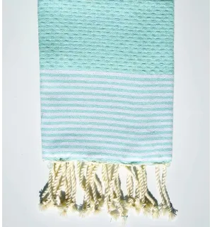Serviette de table vert d'eau avec rayures Fouta Tunisia - 1 2