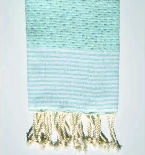 Serviette de table vert d'eau avec rayures Fouta Tunisia - 1