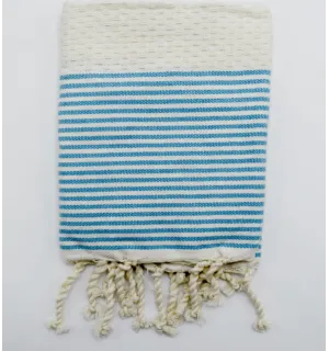 Lot de 10 serviettes de table blanc crème rayures bleu azur Fouta Tunisia - 1