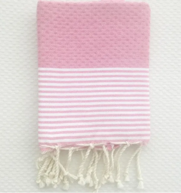 Lot de 10 serviettes de table rose clair avec rayures Fouta Tunisia - 1