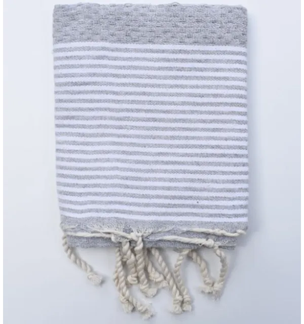 Lot de 10 serviettes de table gris avec rayures Fouta Tunisia - 1