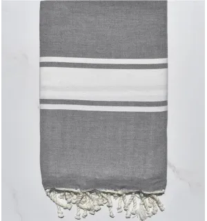 Fouta Plate gris bande blanche Fouta Tunisia - 1