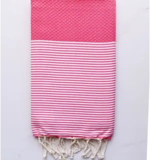 Fouta nid d'abeille rose brillant Fouta Tunisia - 1 2