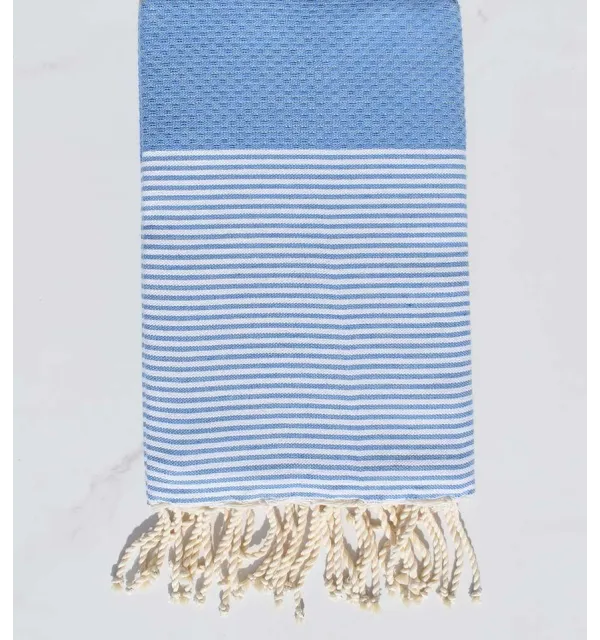 Fouta nid d'abeille bleu roi clair Fouta Tunisia - 1