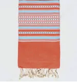 Fouta arabesque orange foncé à rayures  bleu clair
