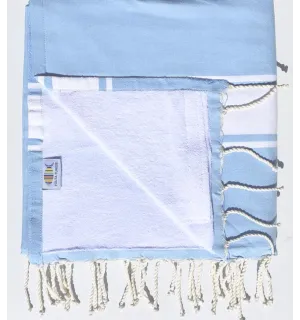 fouta doublée  éponge bleu ciel  et bleu Fouta Tunisia - 1