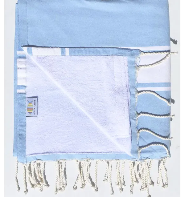 fouta doublée éponge bleu ciel et bleu Fouta Tunisia - 1