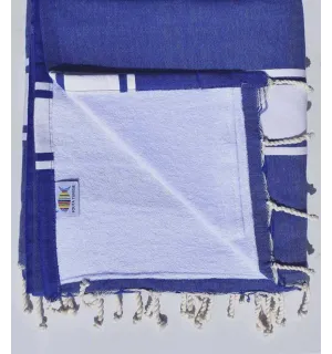 Fouta plate doublée éponge bleu et blanc Fouta Tunisia - 1