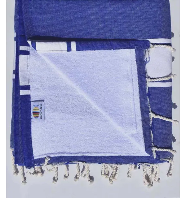 Fouta plate doublée éponge bleu et blanc Fouta Tunisia - 1