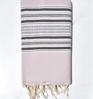 Fouta arabesque rose pâle rayée gris anthracite Fouta Tunisia - 1