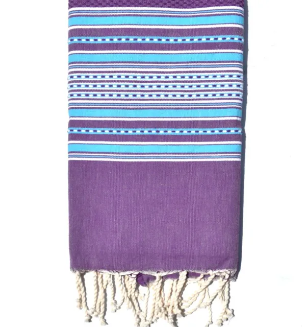Fouta arabesque violet rayée bleu céleste Fouta Tunisia - 2