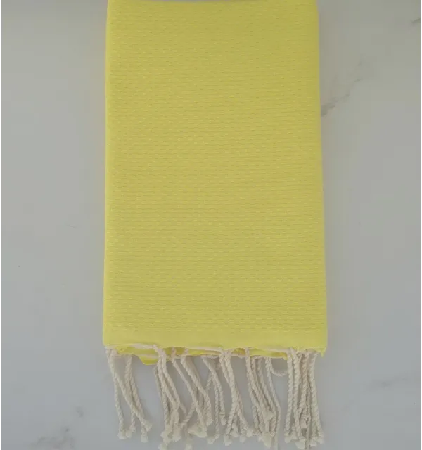 FOUTA Nid d'abeille unie jaune citron Fouta Tunisia - 1