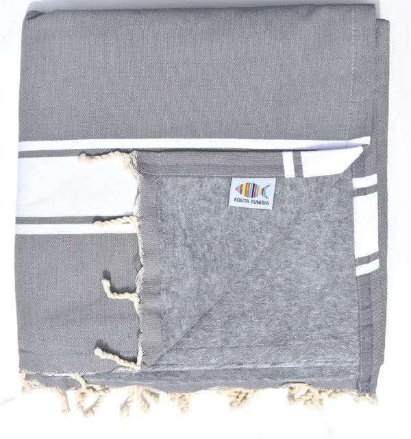 Fouta plate gris doublée éponge gris Fouta Tunisia - 1