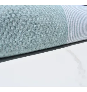 FOUTA NID D'ABEILLE Bleu givré rayée blanc Fouta Tunisia - 1 2