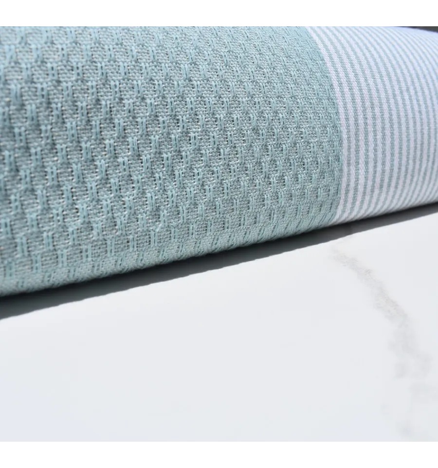 FOUTA NID D'ABEILLE Bleu givré rayée blanc Fouta Tunisia - 2