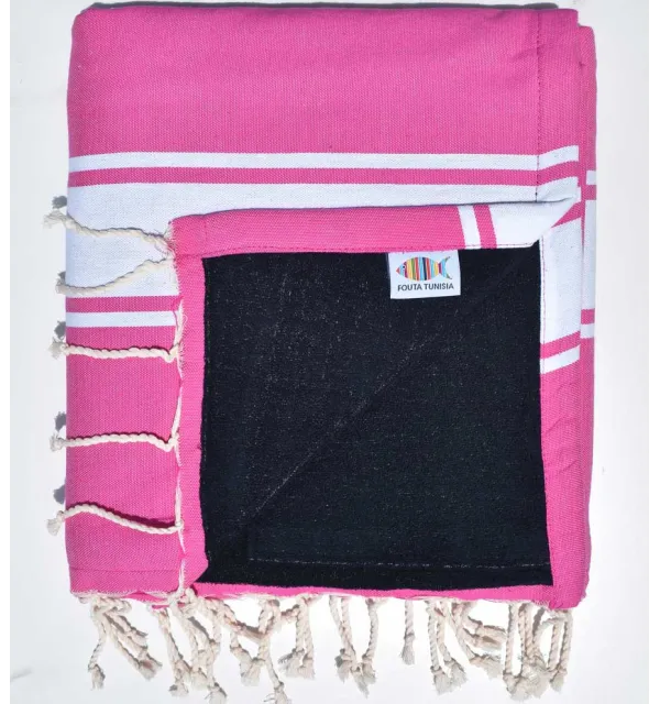 Fouta rose doublée éponge bleu nuit Fouta Tunisia - 1