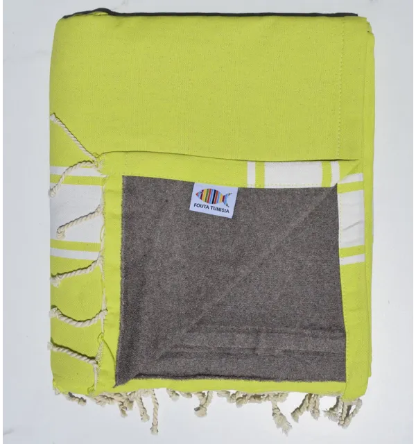 Fouta vert chartreuse doublée éponge taupe Fouta Tunisia - 1