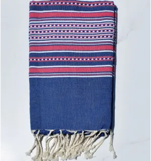 Fouta arabesque bleu rayée rose Fouta Tunisia - 1