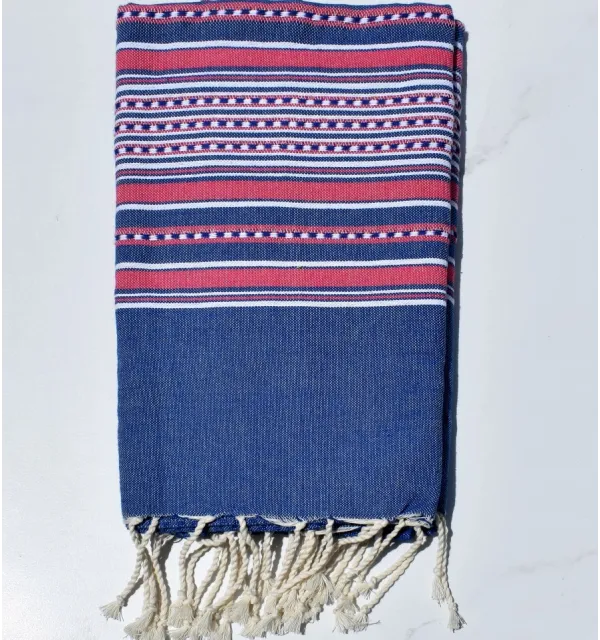 Fouta arabesque bleu rayée rose Fouta Tunisia - 1