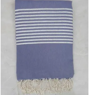 Jeté bleu guède au fil lurex argenté 