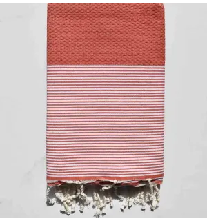Fouta nid d'abeille rouge tomette Fouta Tunisia - 1