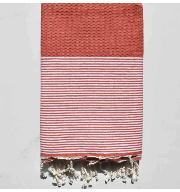 Fouta nid d'abeille rouge tomette Fouta Tunisia - 1